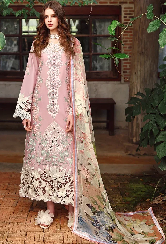 Lawn Unstitched fully Embroidered Shirt With Printed Silk Dupatta