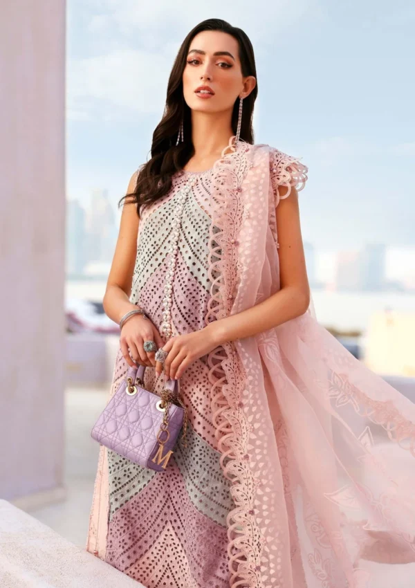 MB-2805A Lawn Unstitched Chicken Kari Embroidered Suit With Printed Organza Dupatta