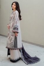 JZ2865 Lawn Unstitched Embroidered 3pc Suit With Soft Monar Digital Printed Dupatta