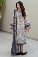 JZ2865 Lawn Unstitched Embroidered 3pc Suit With Soft Monar Digital Printed Dupatta