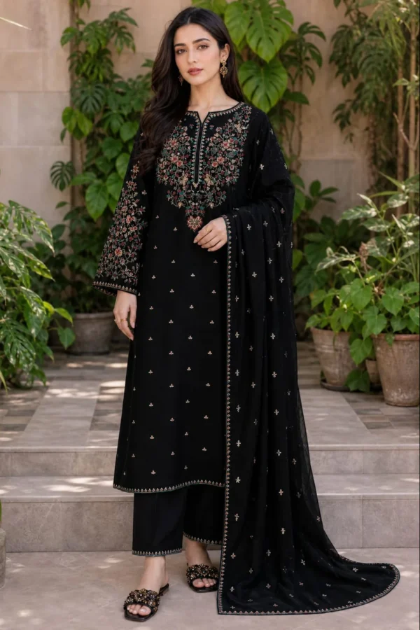 BT2800 HIGHLY RECOMMENDED Unstitched Fully Embroidered Lawn Suit With Embroidered Bamber Chiffon Dupatta